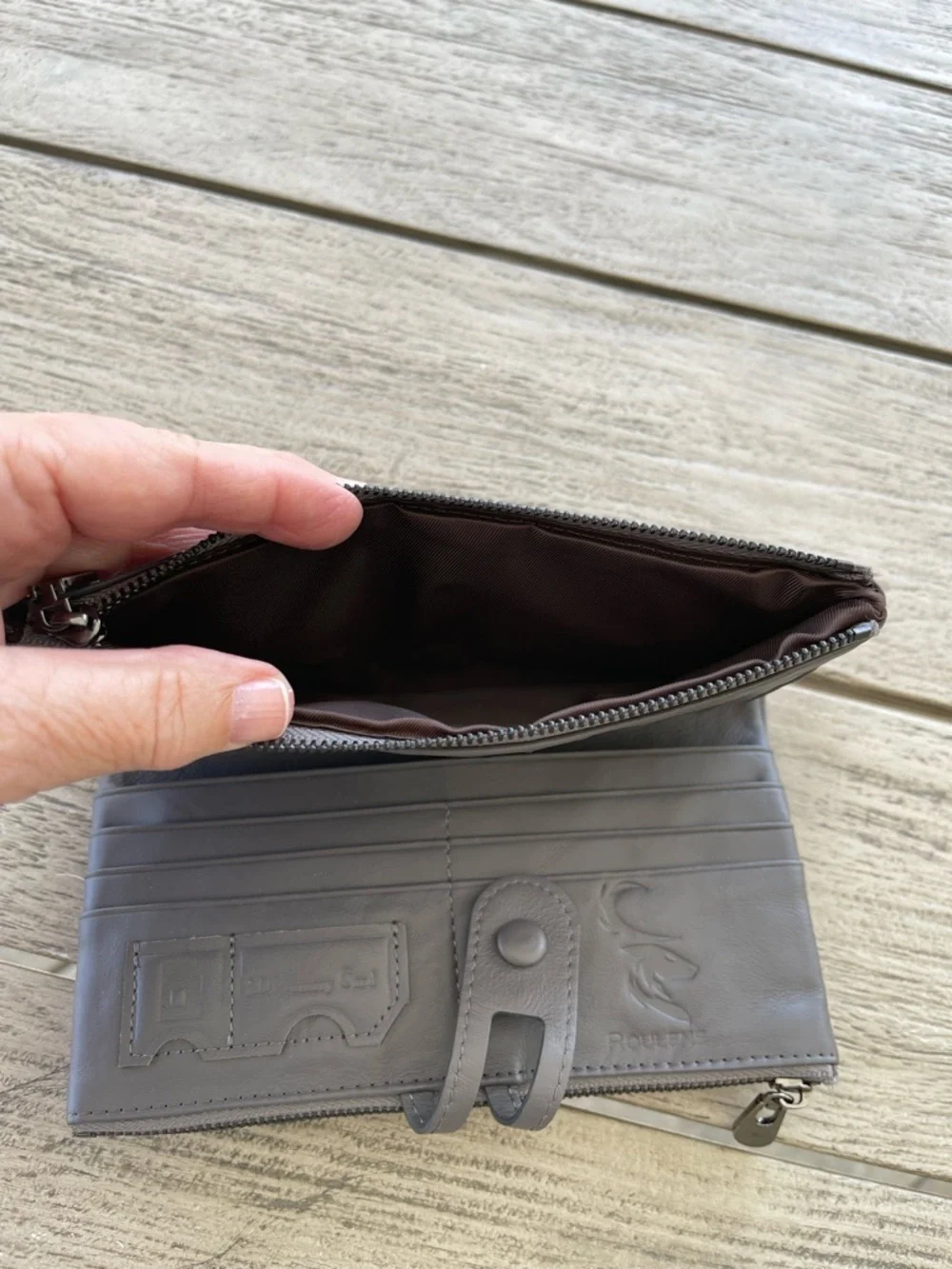 Roulens RFDI Women's Classic Gray Leather Zip Wallet Organizer